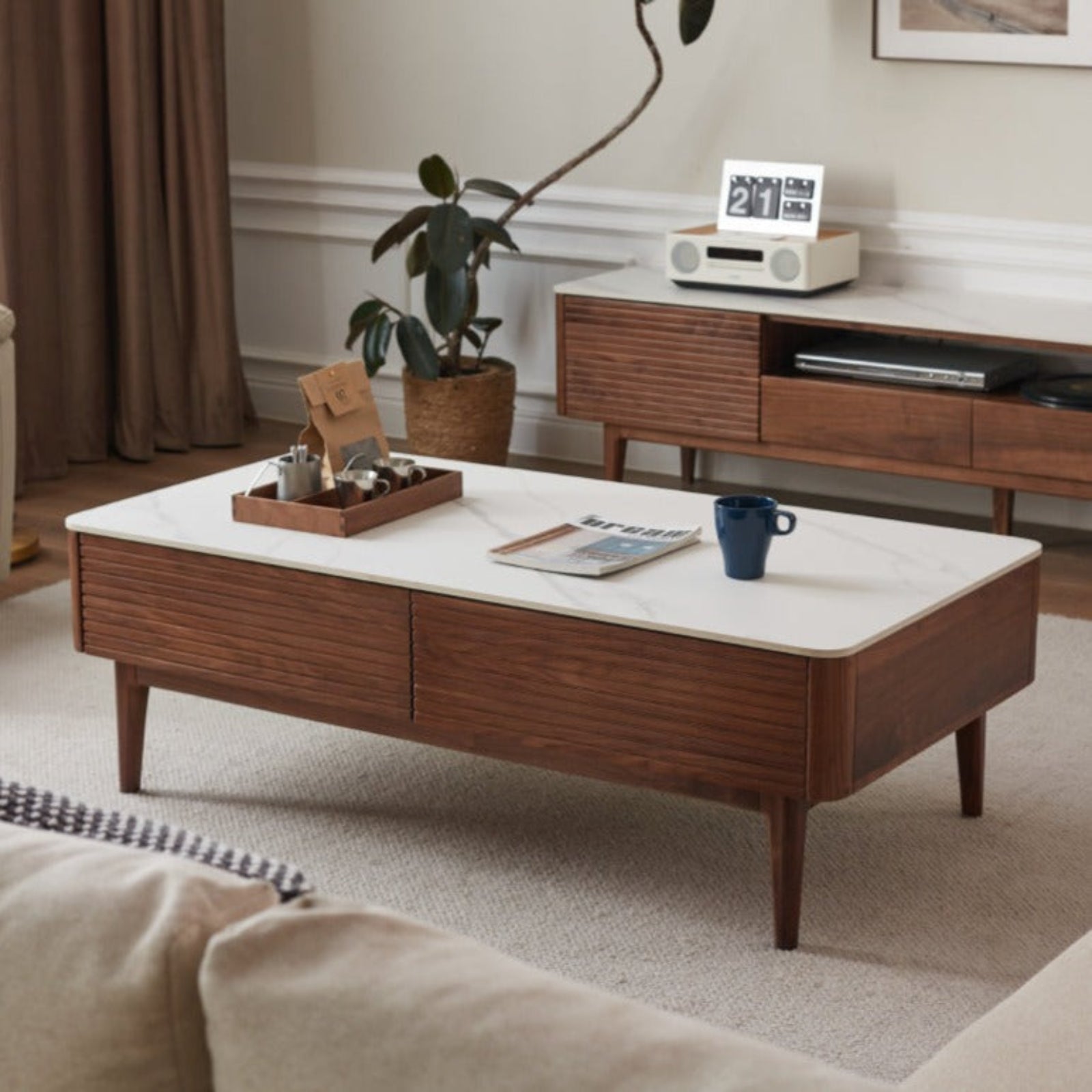 Black Walnut Solid Wood with Slate Top Coffee Table