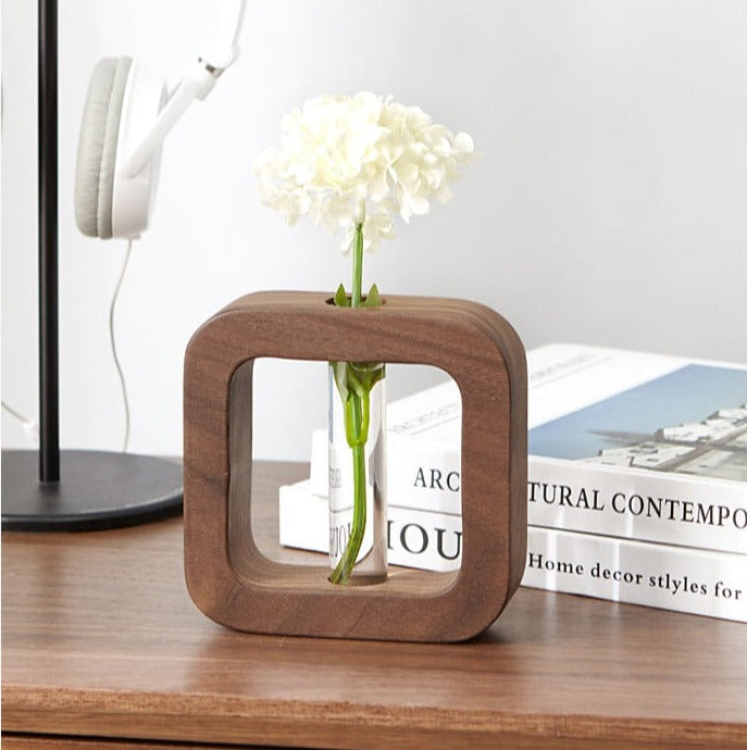 Hydroponic solid wood fine mouth vase"
