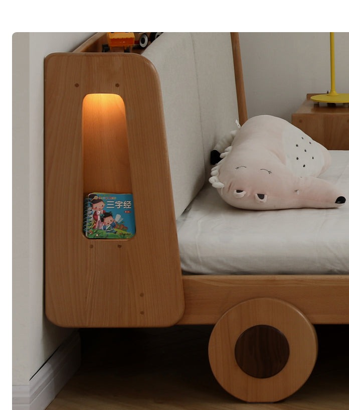 Luminous car bed with storage space Oak solid wood"