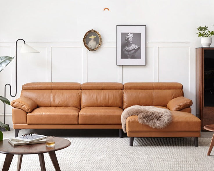 Italian-Style Yellow Cowhide Leather Sofa+