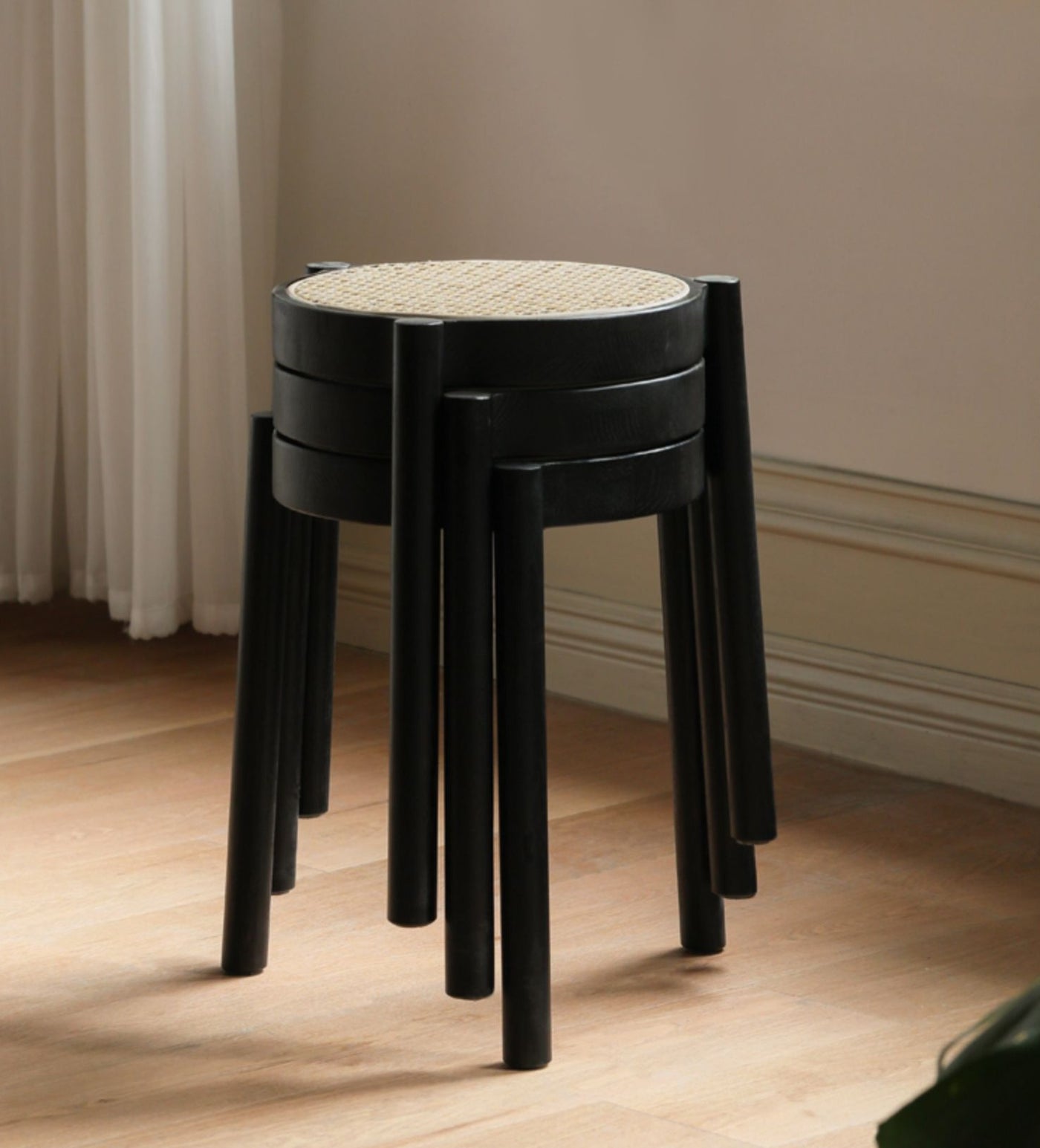 Smoky field stacking round stool oak solid wood