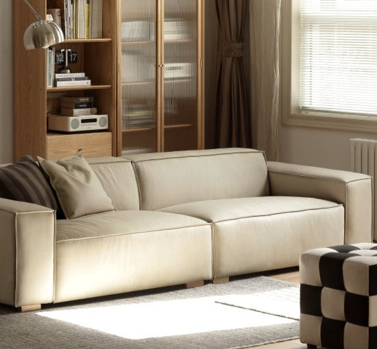 Luxury cow leather sofa, technical fabric sofa)
