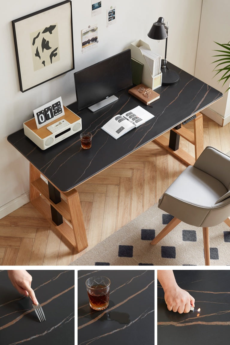 Oak solid wood Standing desk with rock slab top-