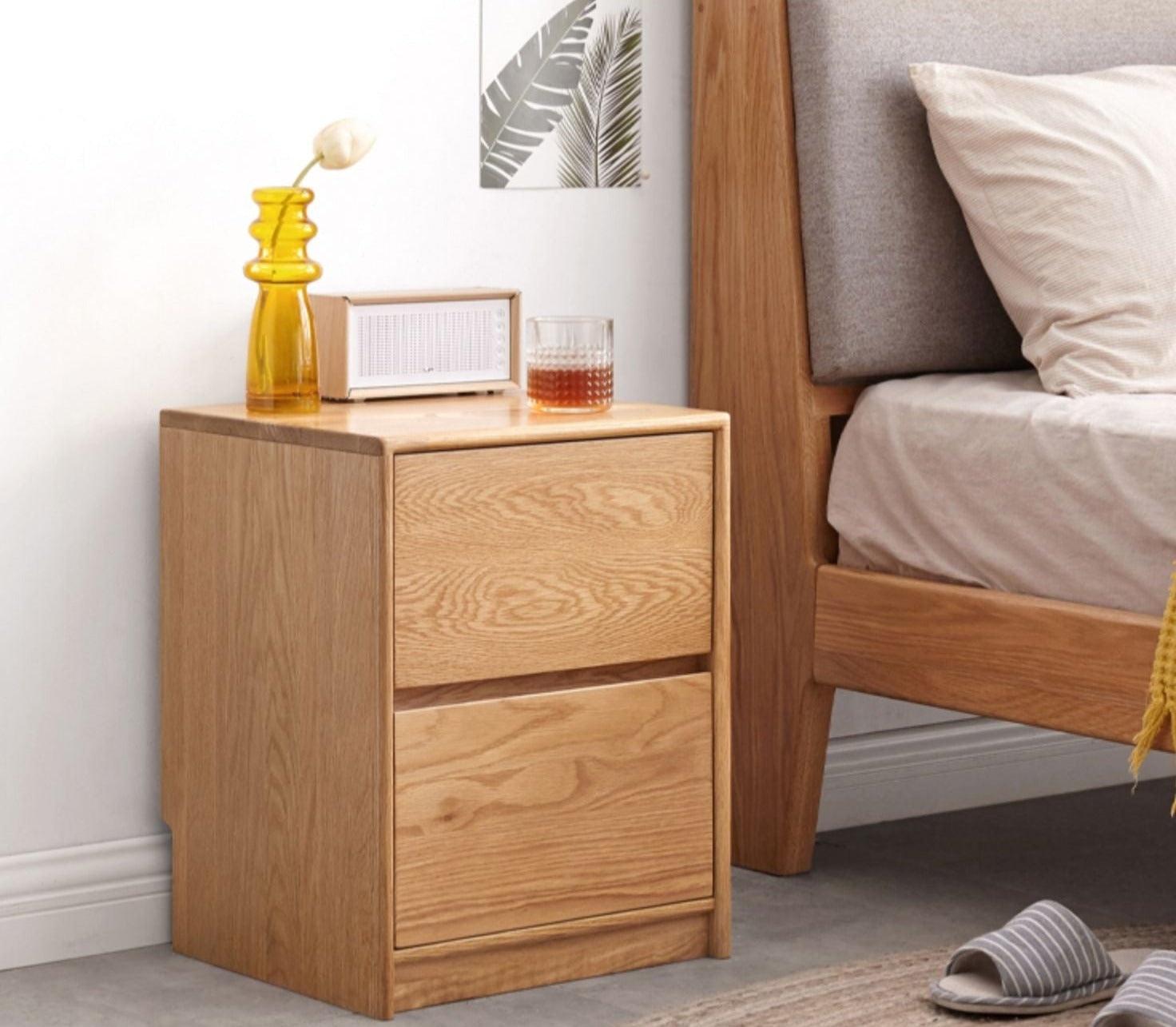 Two drawer Nightstand Oak solid wood"