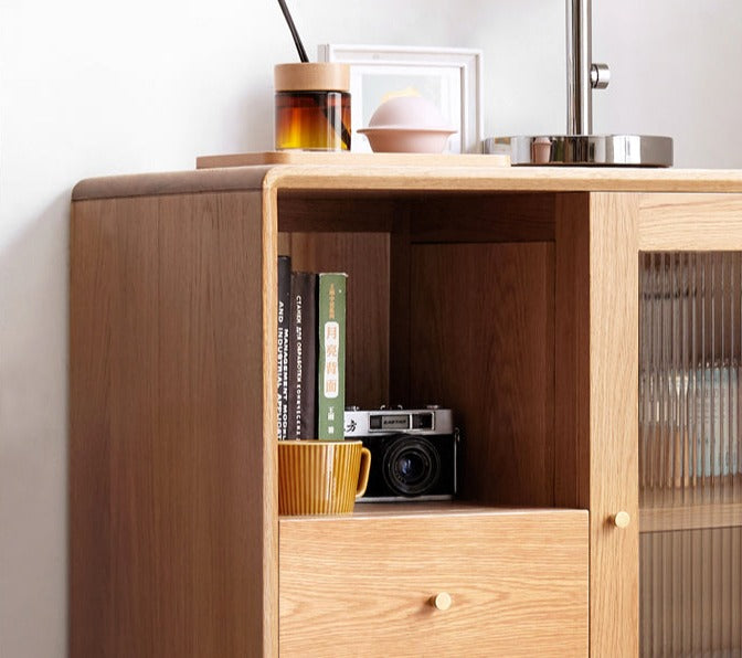 Semi-open Side cabinet Oak solid wood"