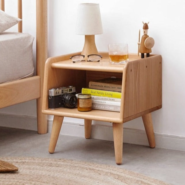 Beech solid wood Fully open bedside cabinet :