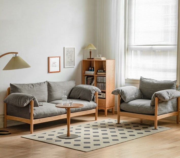 Oak solid wood fabric sofa-