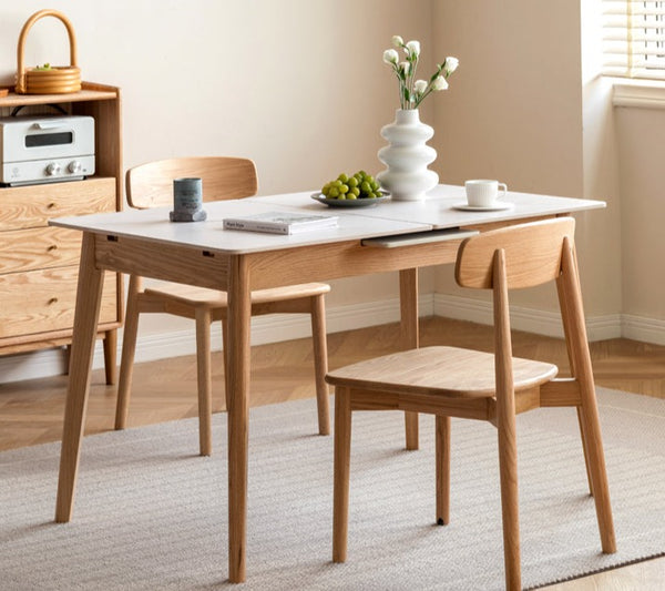 Oak Solid Wood Folding Dining Table Rock Slab Surface
