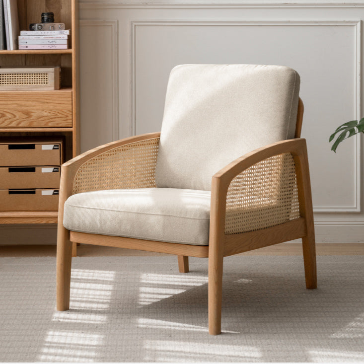 Oak Solid Wood Milky Skin Tone Armchair Rattan