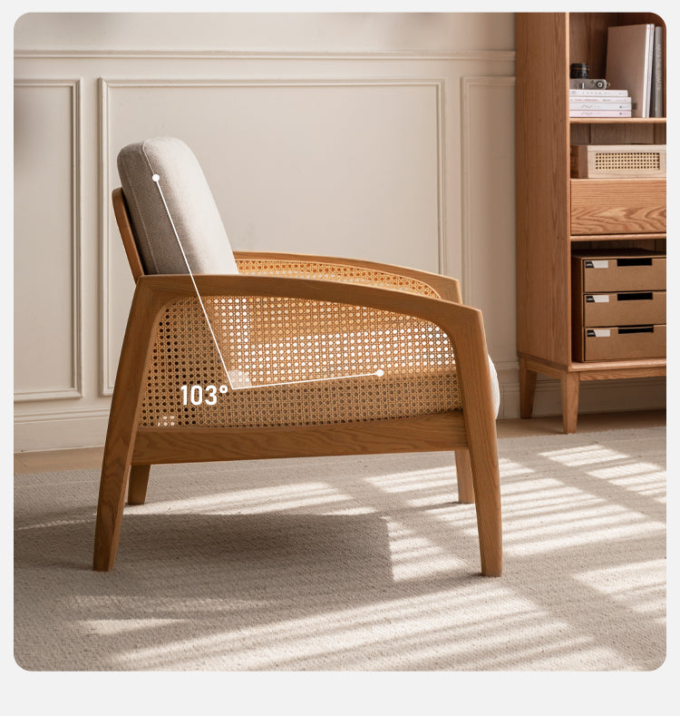 Milky skin tone armchair rattan Oak  solid wood*-