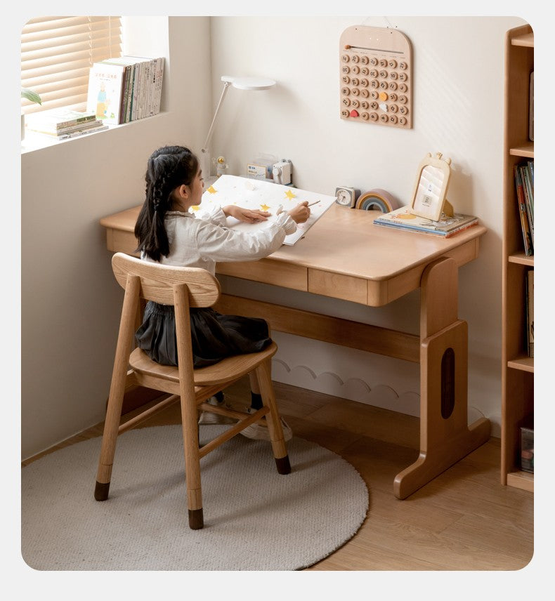 Adjustable 3 heights oak solid wood children's chair"