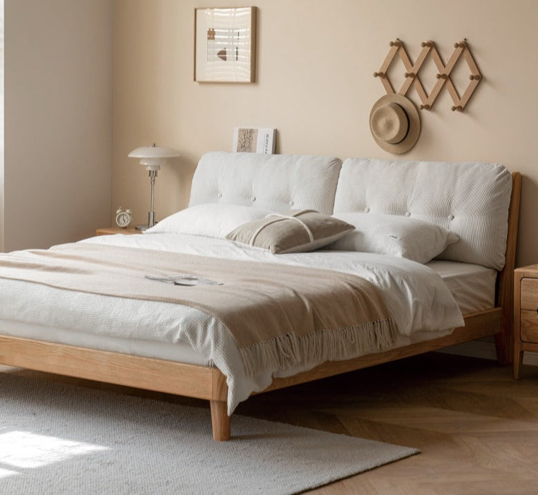 Cream style Soft bed Oak solid wood"