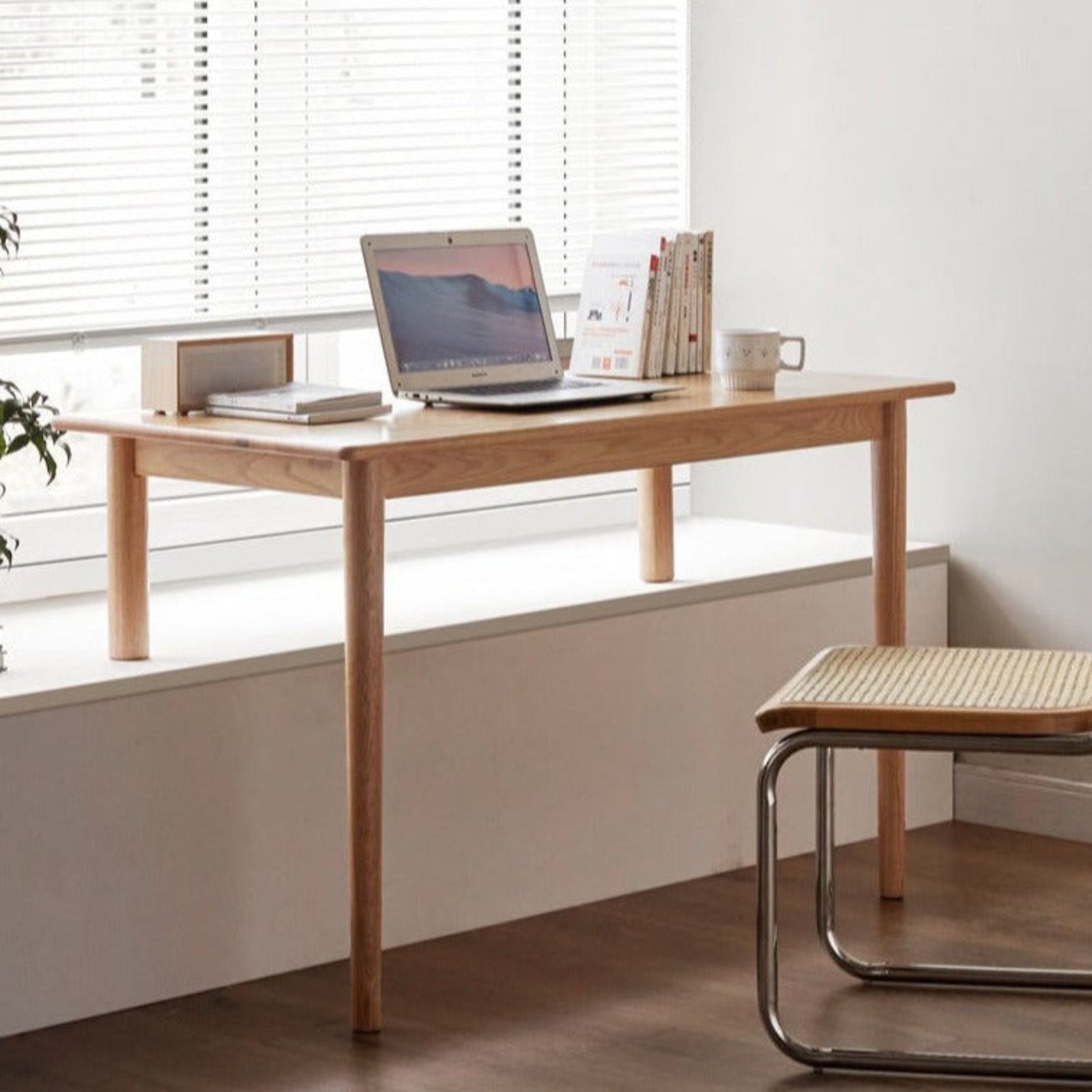 Oak Solid Wood Office Desk, Bay Window Desk Low Table