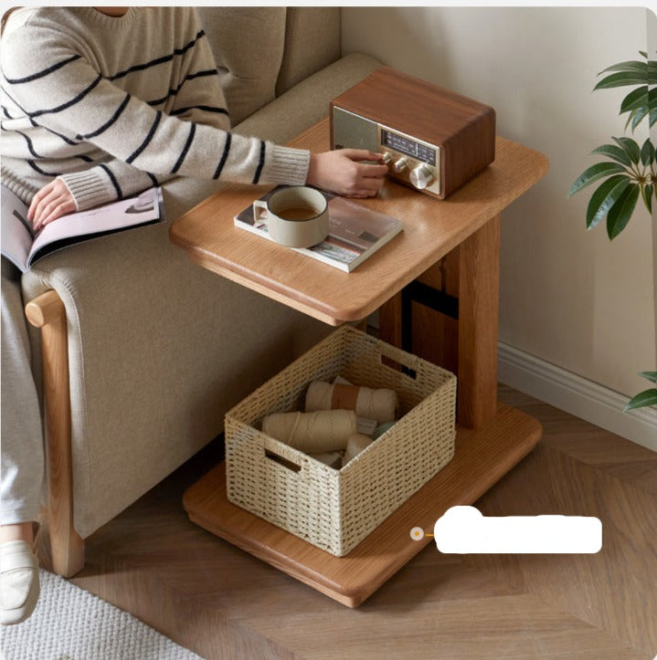 Movable liftable foldable side table Oak solid wood"