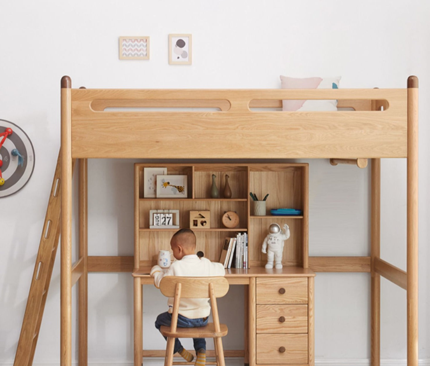 Loft bed with a desk Oak solid wood"