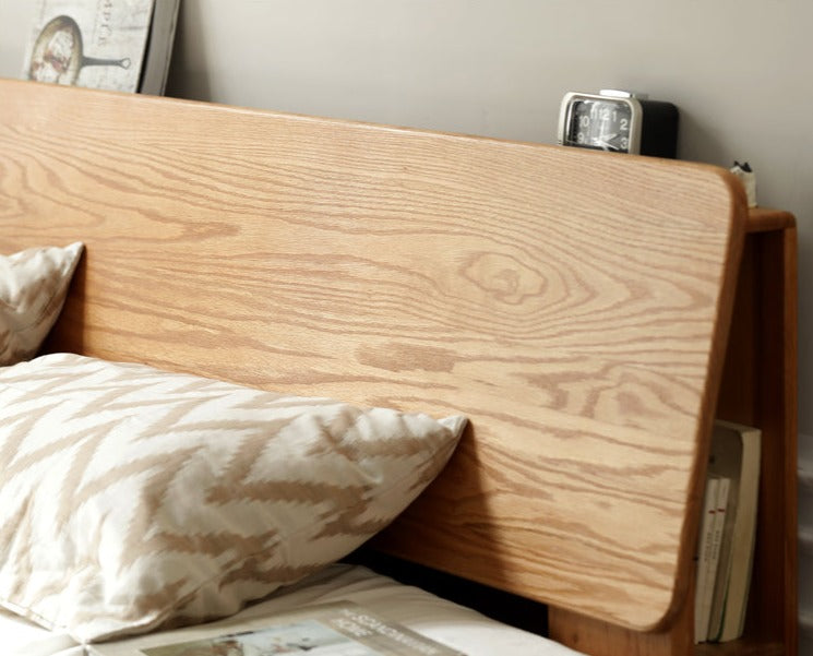 Bed Oak solid wood soft light with bookshelf +