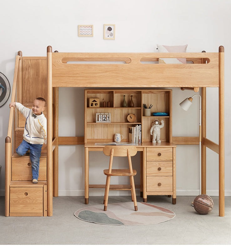Loft bed with a desk Oak solid wood