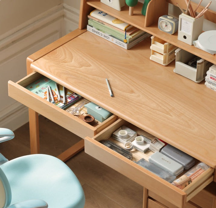 Oak solid wood kids study table can be lifted and adjusted"