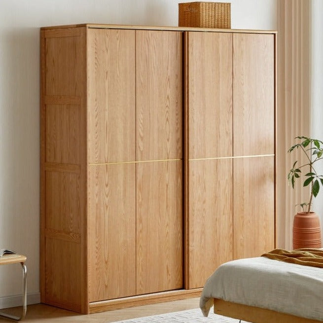 Ash wardrobe solid wood sliding door-
