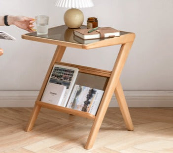 Glass corner solid wood side table-