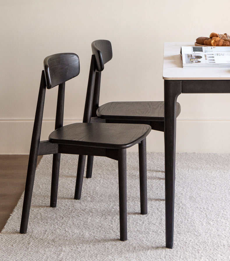 2 pcs set-Oak solid wood black chair-