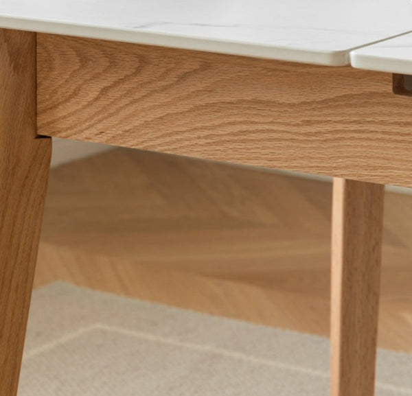 Oak Solid Wood Folding Dining Table Rock Slab Surface