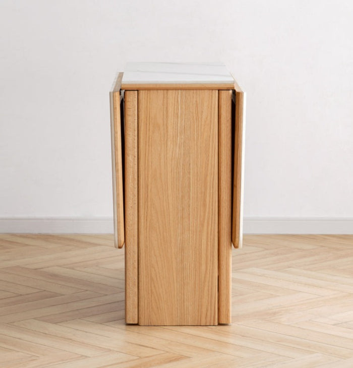 Oak Solid Wood Foldable Dining Table With Rock Slab Surface