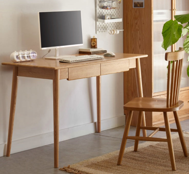 Office desk spindle-shaped slanted legs Oak solid wood_