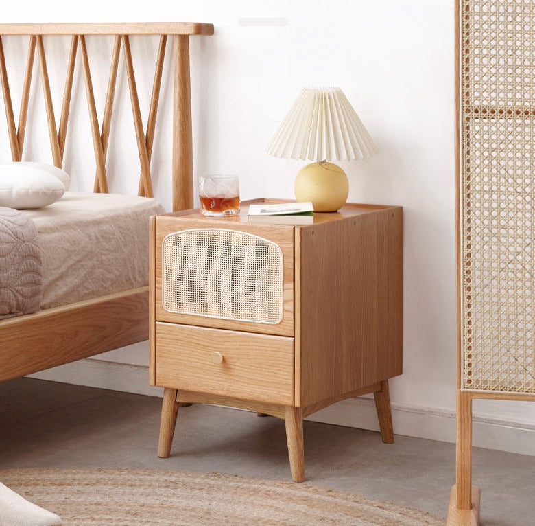 Oak rattan solid wood with ligh Nightstand)