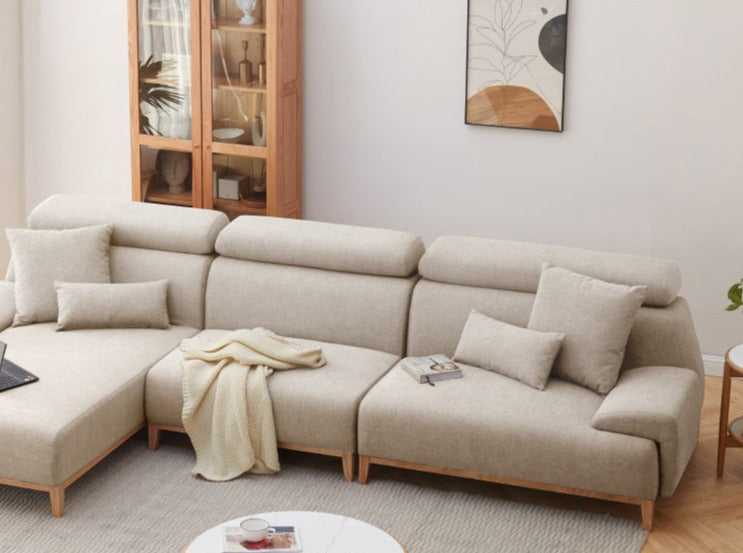 Modern corner fabric sofa with high back, frame- Russian larch)