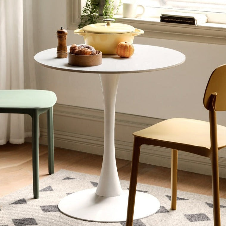 Small round dining table pure white Rock slab top"