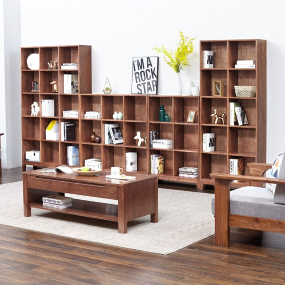 Oak solid wood bookcase free combination grid bookcase"