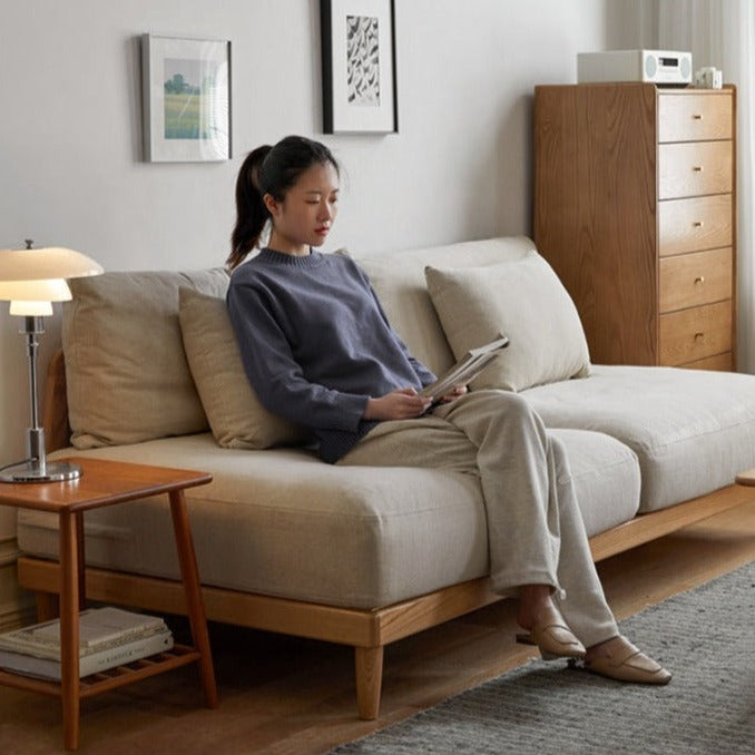 Sofa oak solid wood cotton linen fabric"