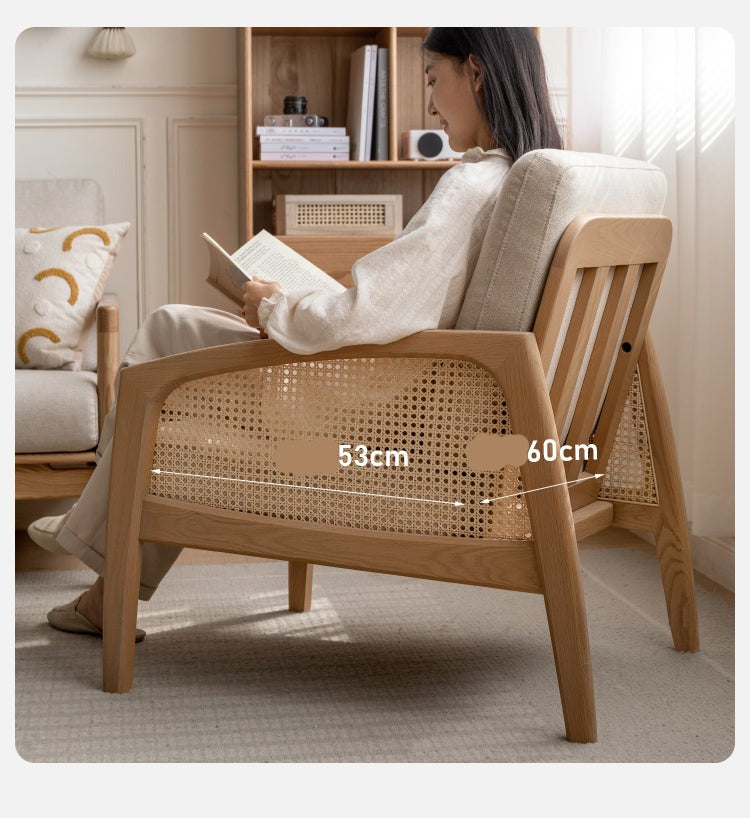 Milky skin tone armchair rattan Oak  solid wood)