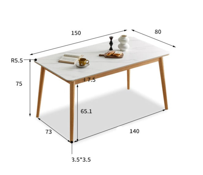 Dining Table with rock slab surface Oak solid wood-