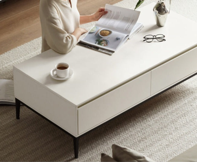 Elegant creamy white сoffee table Ash solid wood