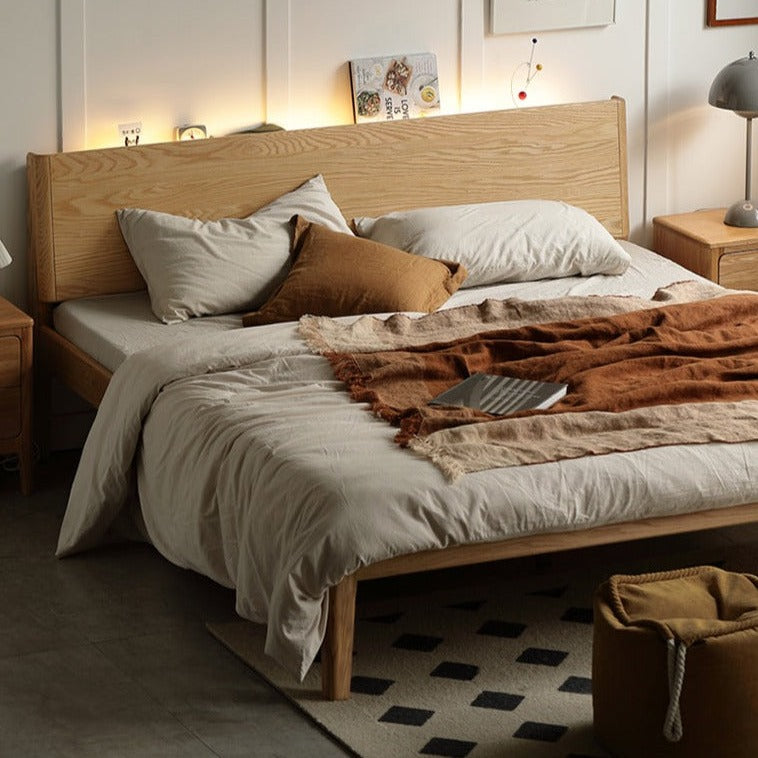 Bed Oak solid wood with LED light+