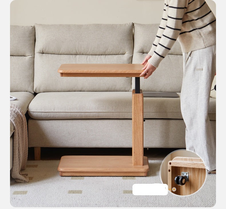 Movable liftable foldable side table Oak solid wood-