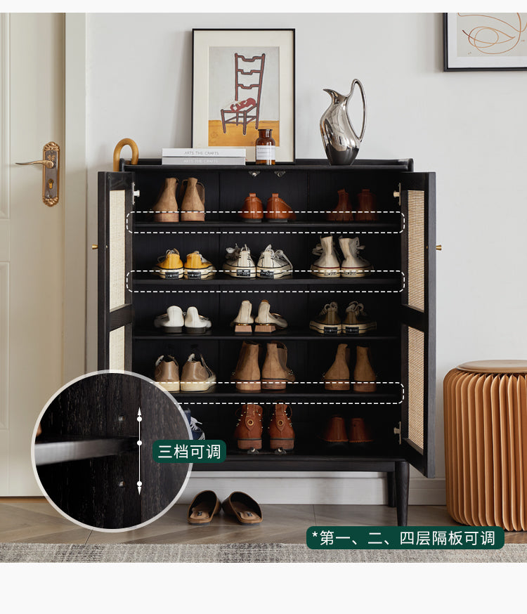 Shoe cabinet-smoky rattan oak solid wood rattan"