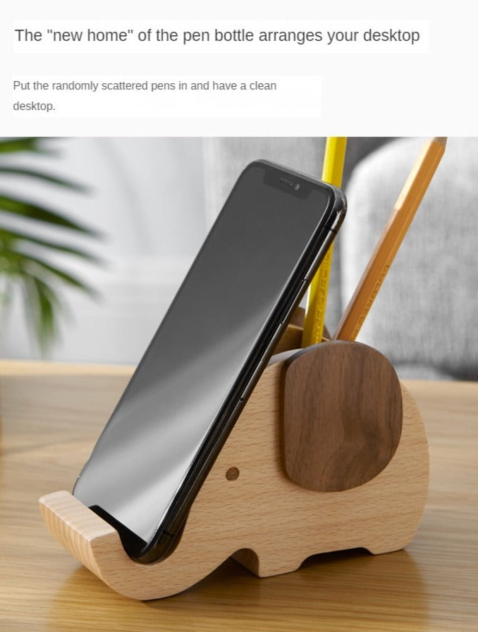 Solid wood animal shape pen holder ,mobile phone stand"